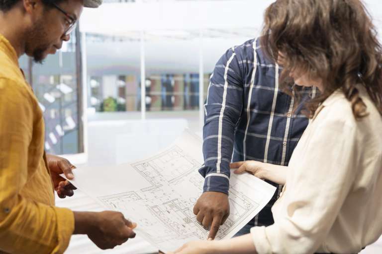 clients touring office space with real estate expert discussing property layout
